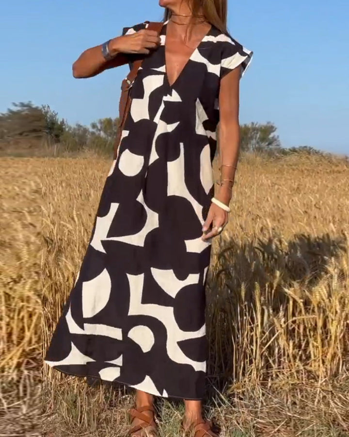 SITA™ - Elegante Vestito con Scollatura a V Stampato