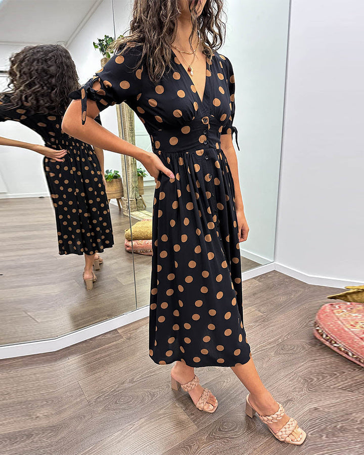 Mina™ | Abito con scollatura a V e pois
