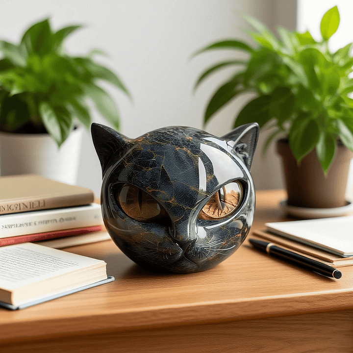 NyxCharm - Scultura mistica della testa di gatto nero