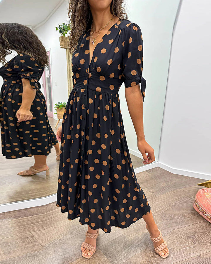 Mina™ | Abito con scollatura a V e pois