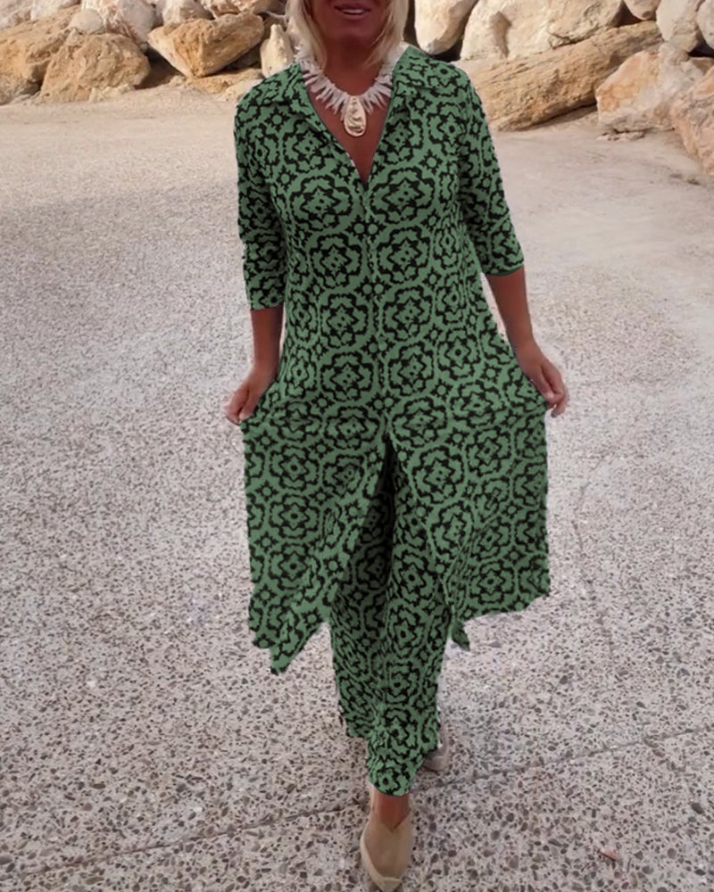LIVIA | COMPLETO VINTAGE CON STAMPA, COLLETTO E BOTTONI