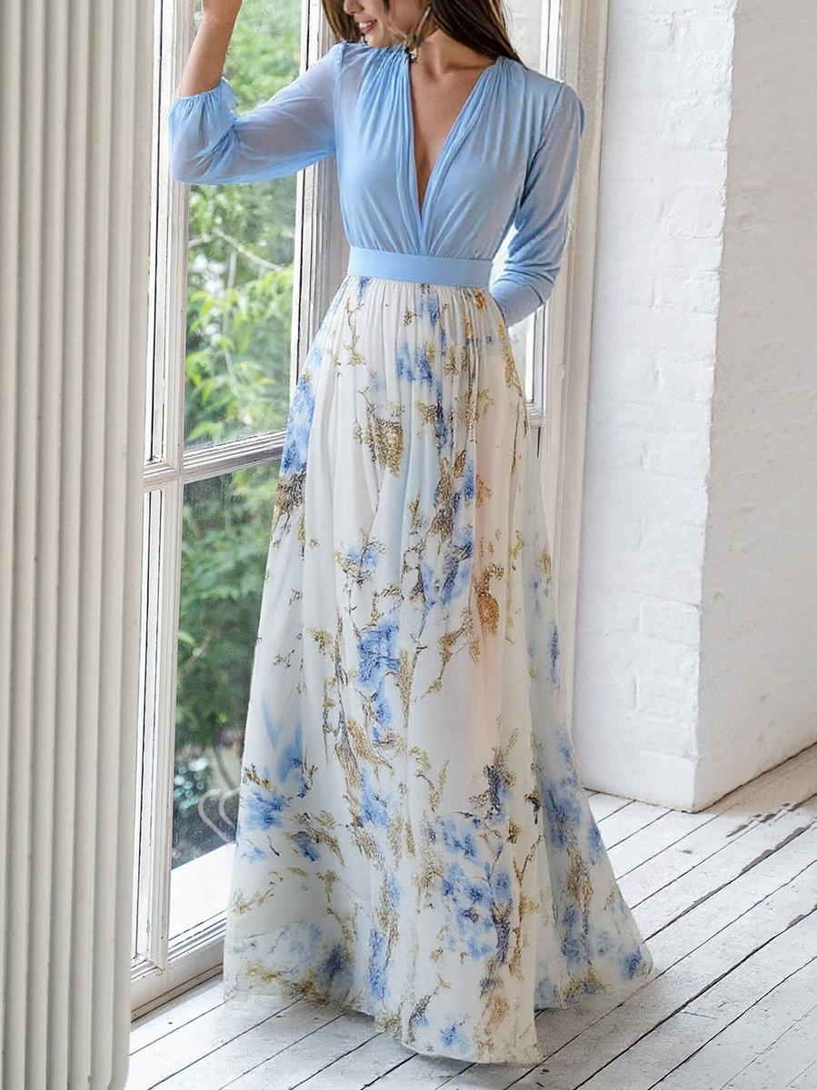 Elena™ | Elegante abito lungo con motivo floreale