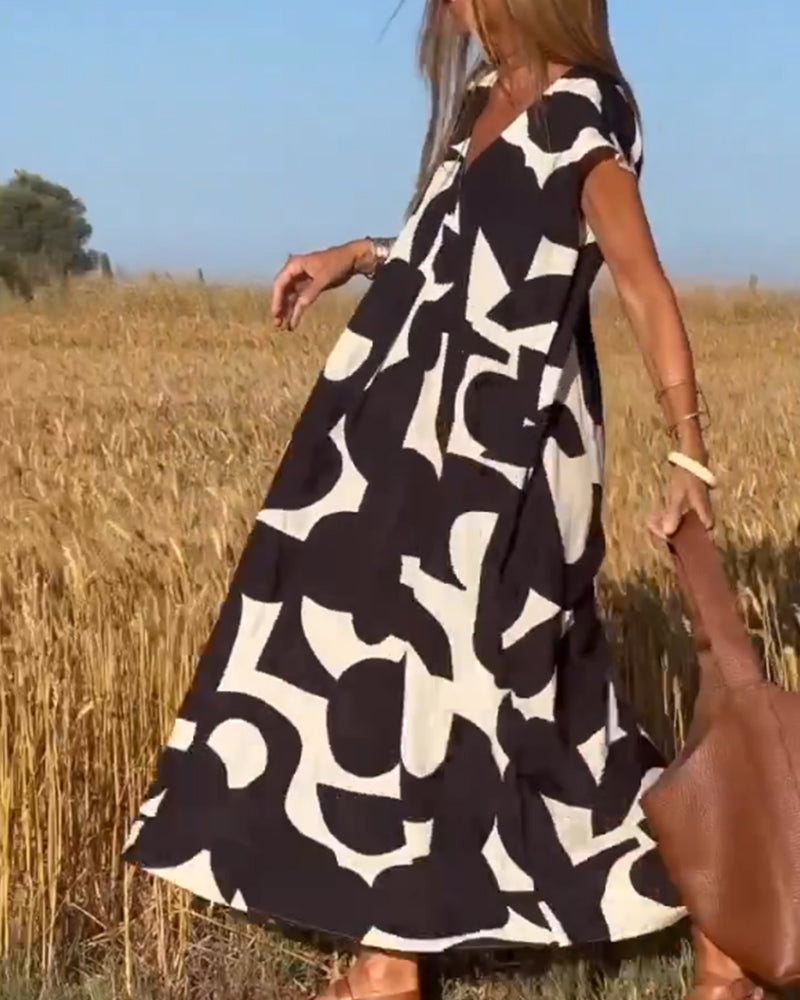 SITA™ - Elegante Vestito con Scollatura a V Stampato