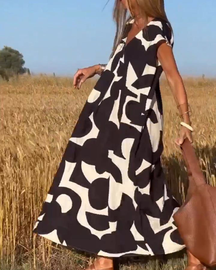 SITA™ - Elegante Vestito con Scollatura a V Stampato