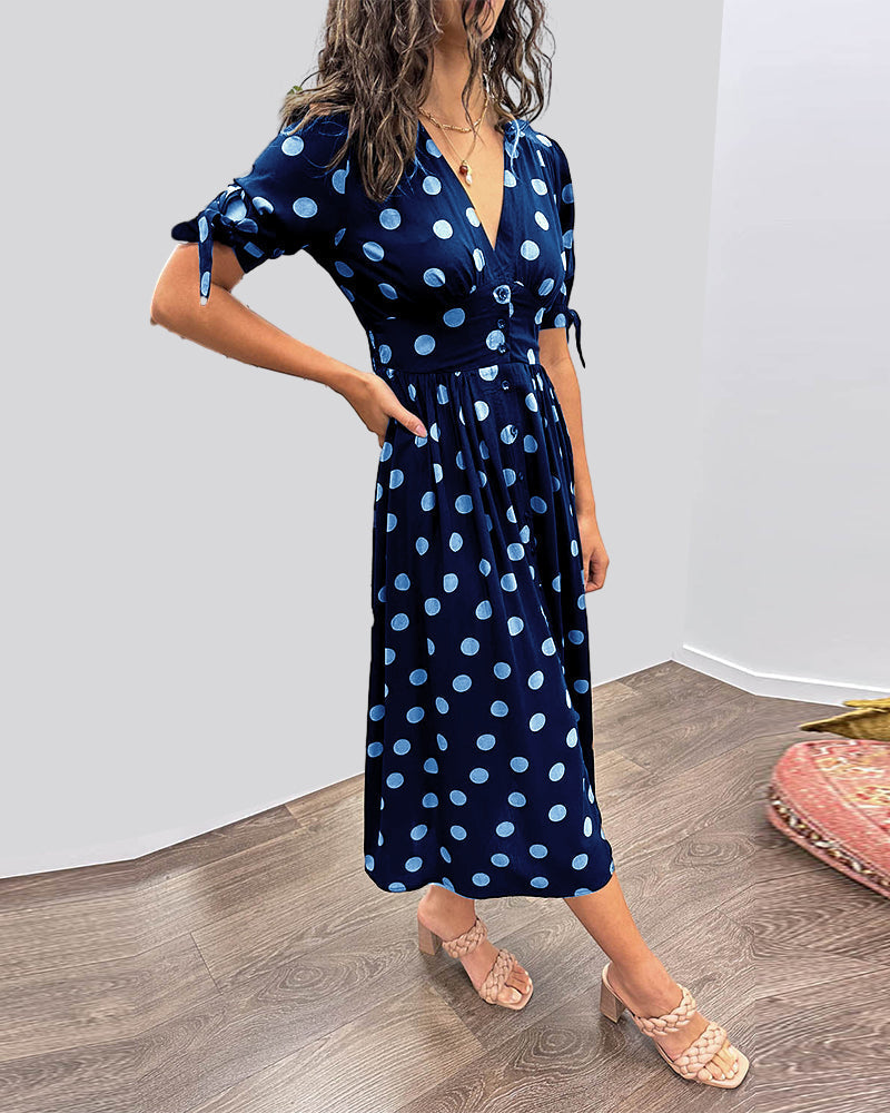 Mina™ | Abito con scollatura a V e pois