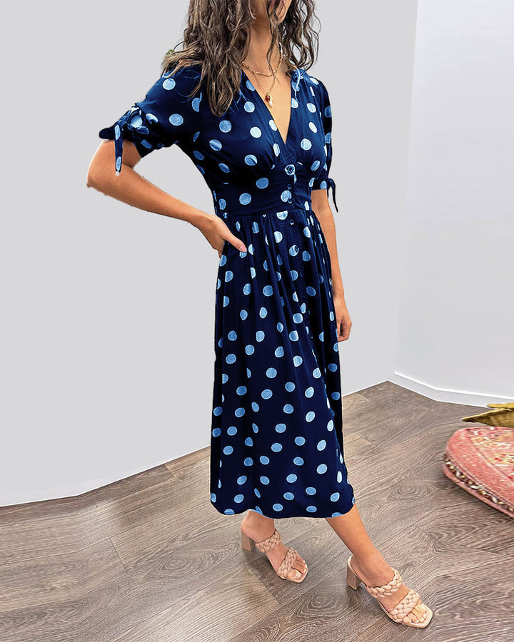 Mina™ | Abito con scollatura a V e pois
