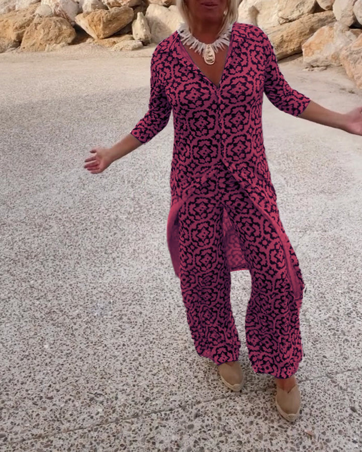 LIVIA | COMPLETO VINTAGE CON STAMPA, COLLETTO E BOTTONI