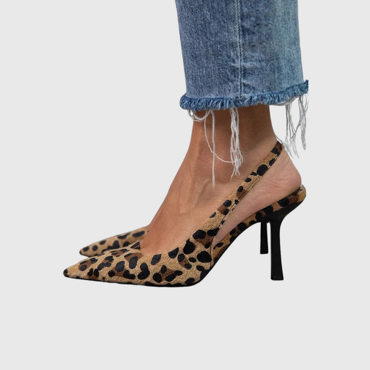 Seda - Tacchi Stiletto Khaki con Punta a Punta e Stampa Leopardo