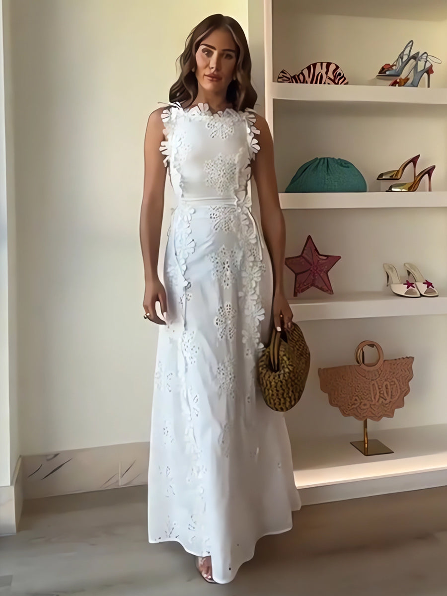 Éliora – Abito Maxi con Spalline in Pizzo Floreale