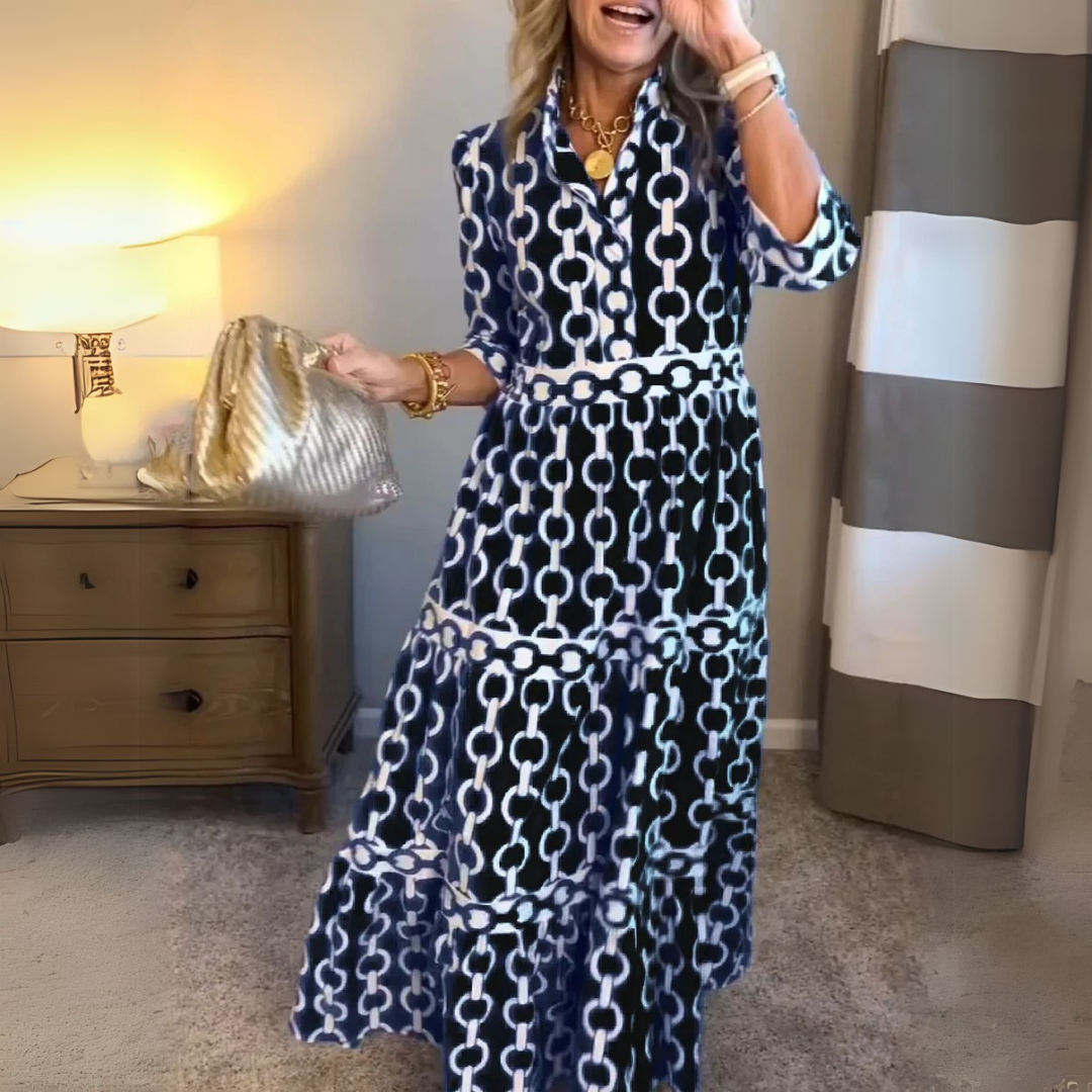 Verity – Vestito Camicia a Strati con Stampa a Catena