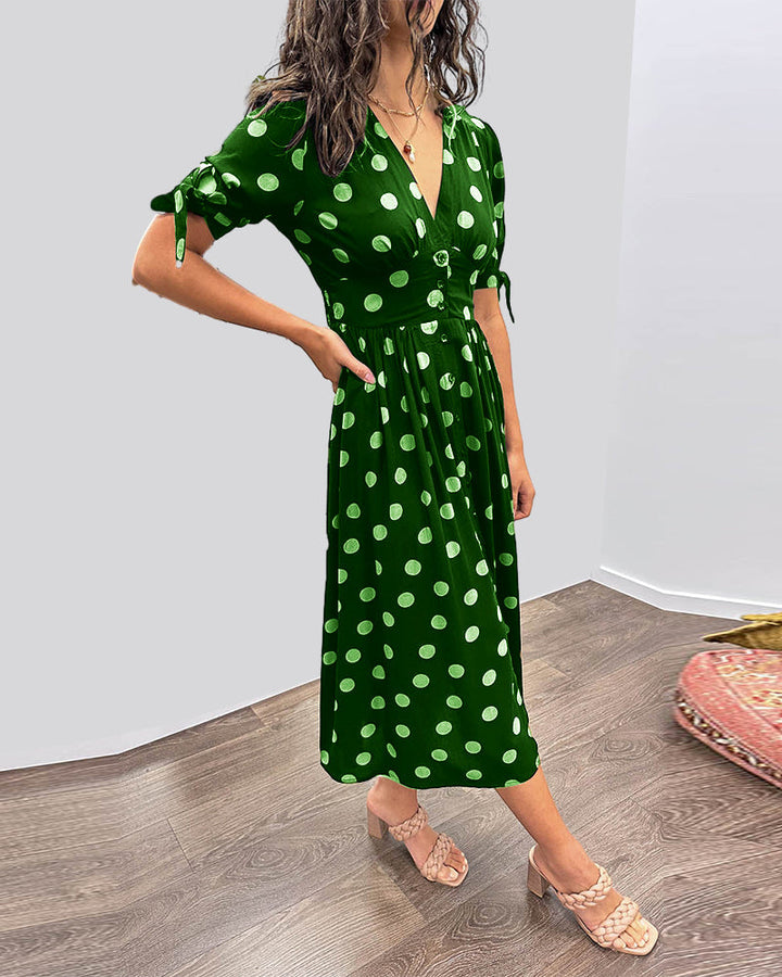 Mina™ | Abito con scollatura a V e pois