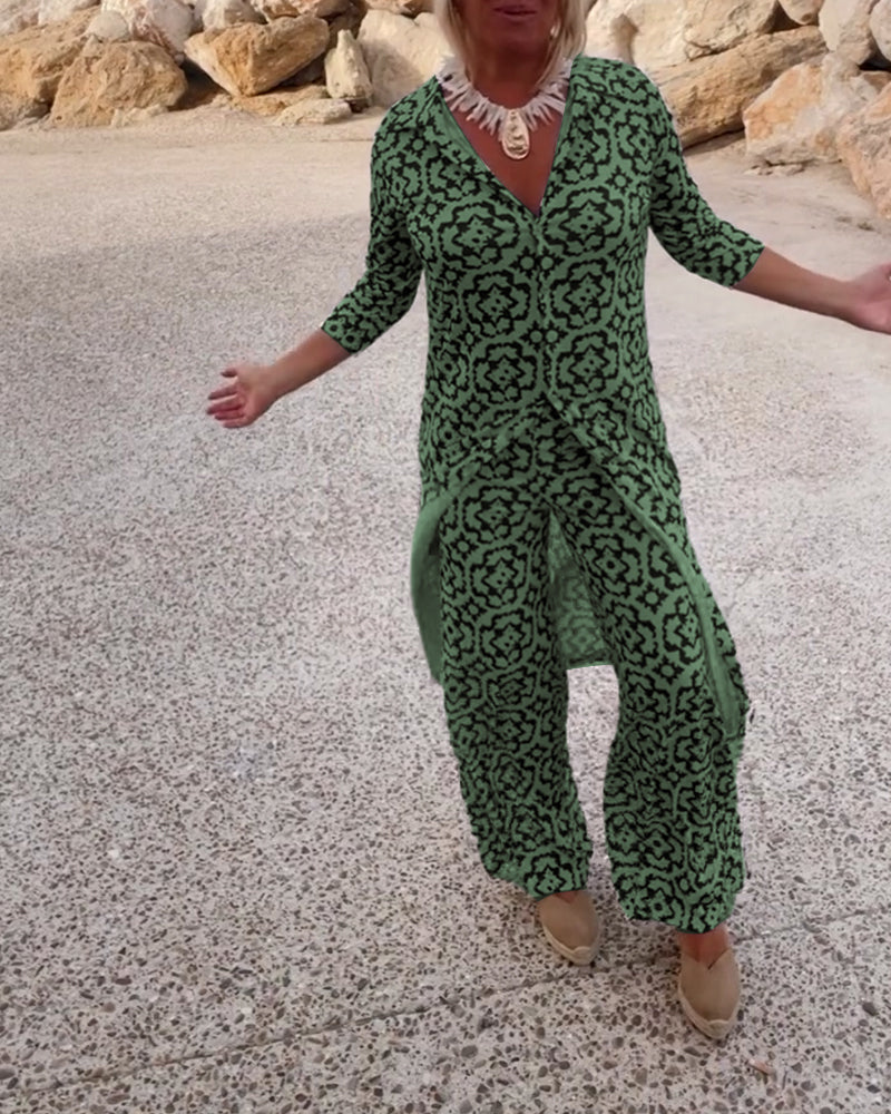 LIVIA | COMPLETO VINTAGE CON STAMPA, COLLETTO E BOTTONI