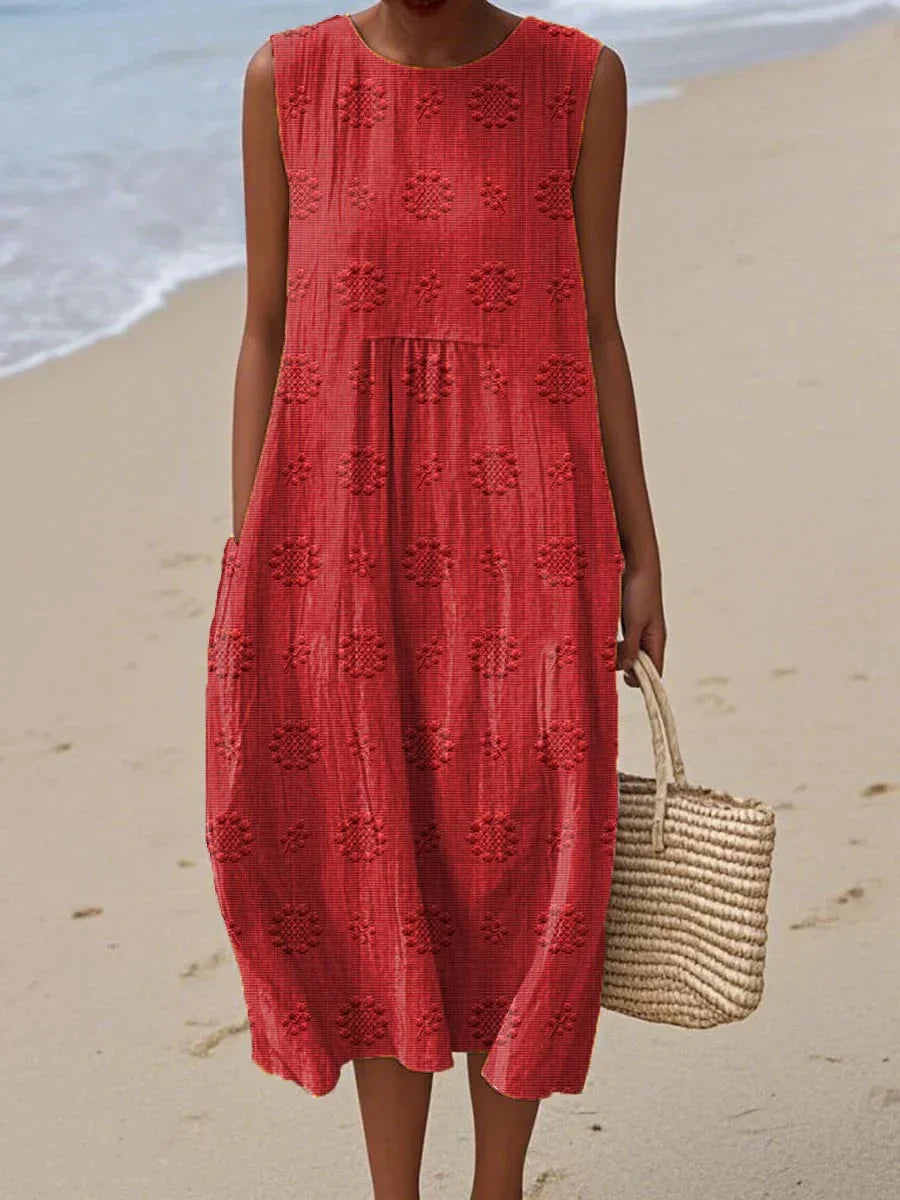 Aikaterini | Elegante abito senza maniche in cotone con tasche
