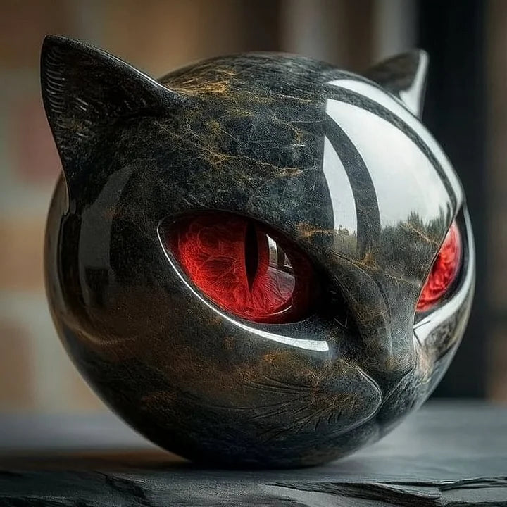 NyxCharm - Scultura mistica della testa di gatto nero