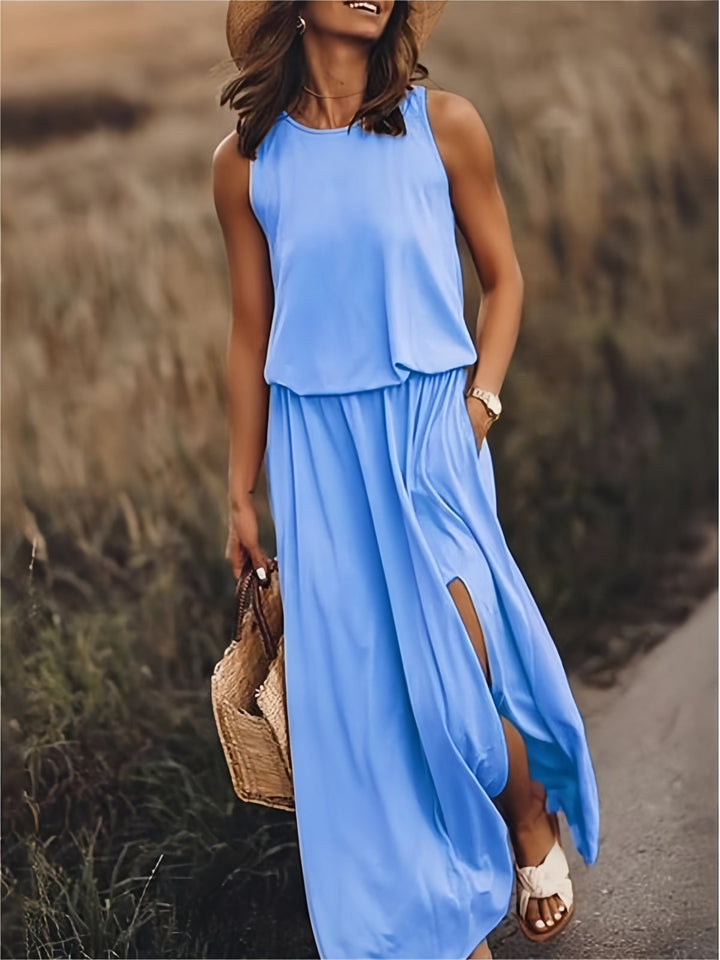 Celestina – Abito Maxi Senza Maniche con Spacco Laterale