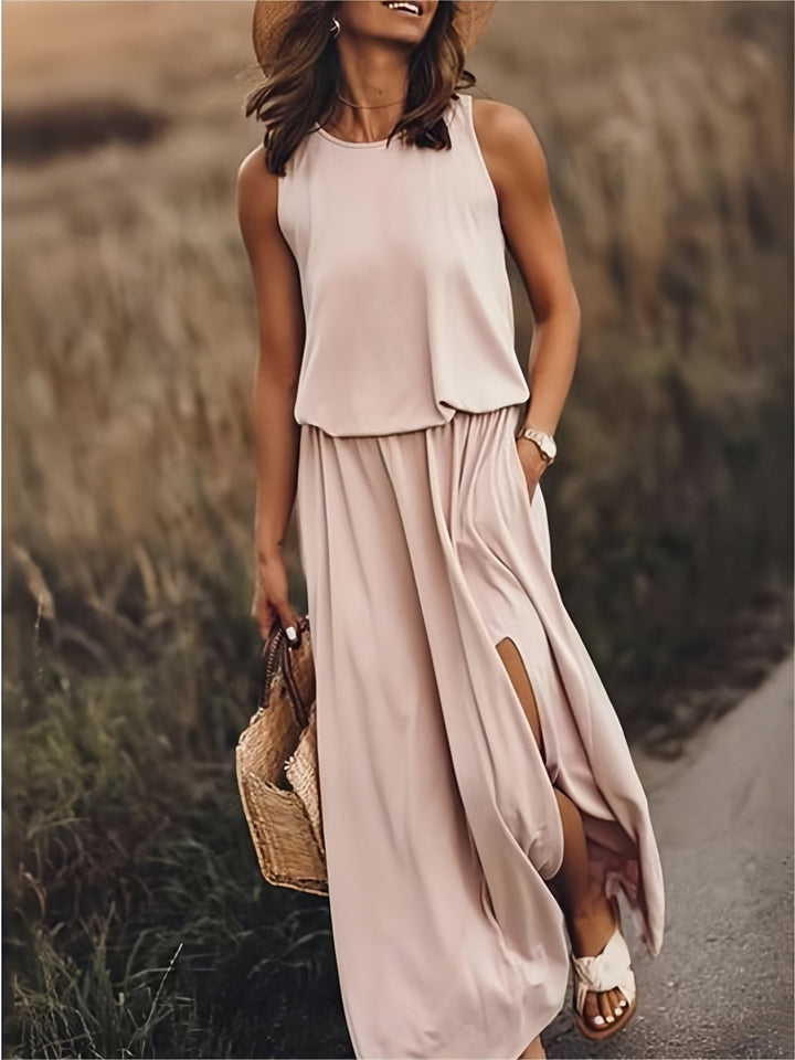 Celestina – Abito Maxi Senza Maniche con Spacco Laterale
