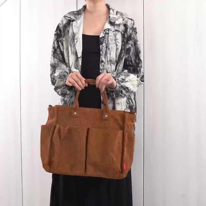 Borsa Tote in Velluto a Coste con Tasche