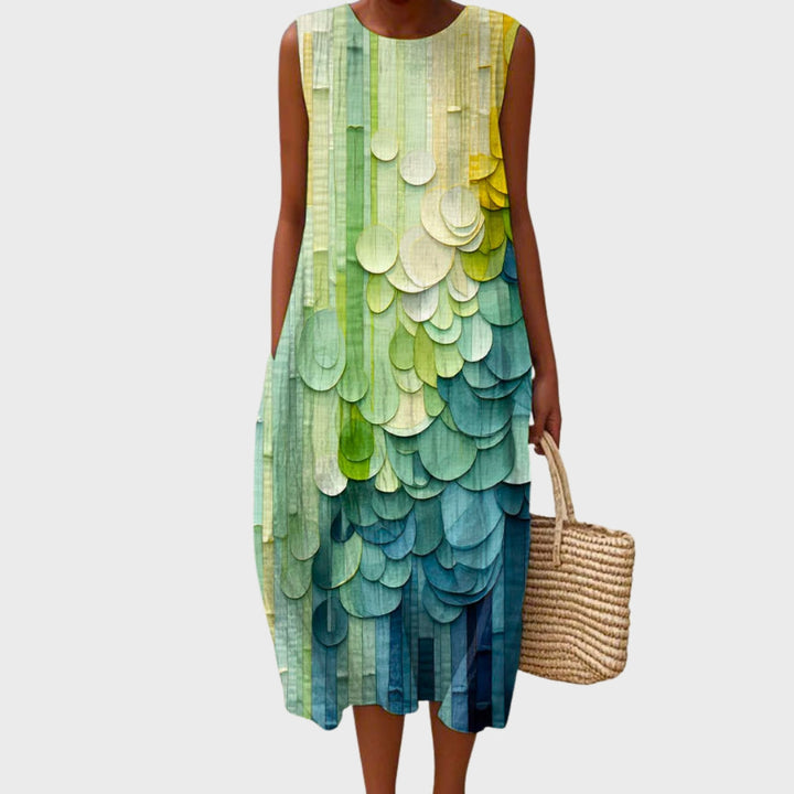 Jane | Vestito in Cotone Stampato a Contrasto