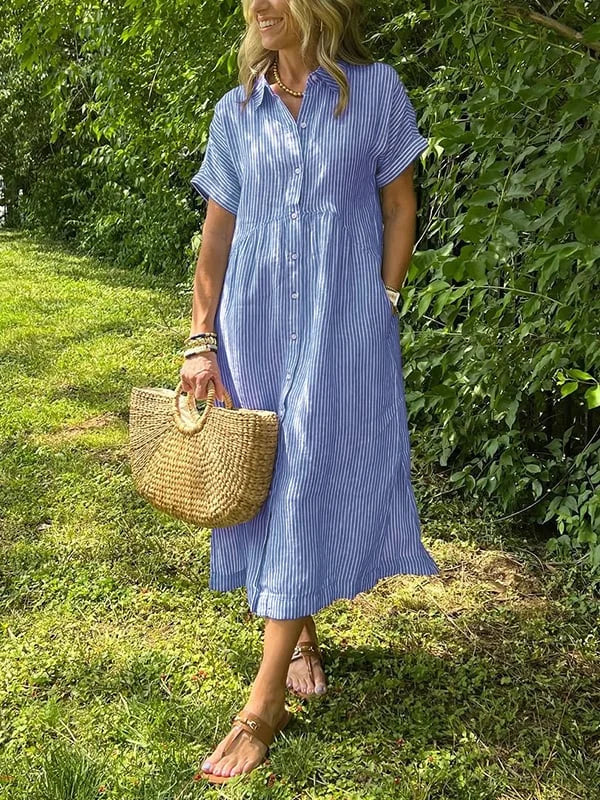 Brionya – Abito Midi a Strisce con Bottoni