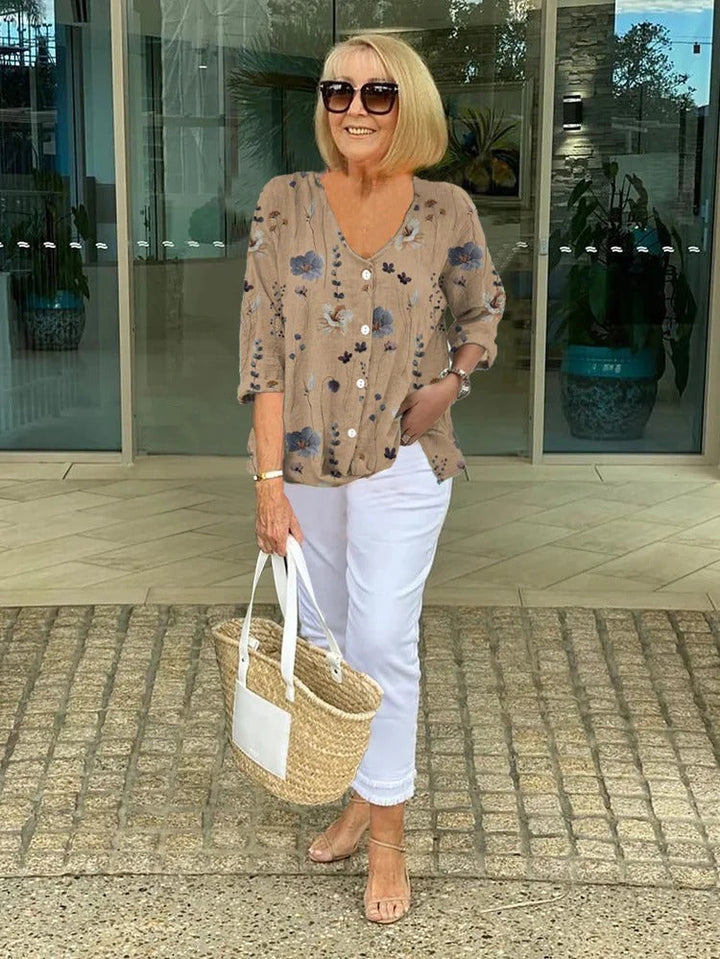 Lualhati – Blusa Floreale con Bottoni