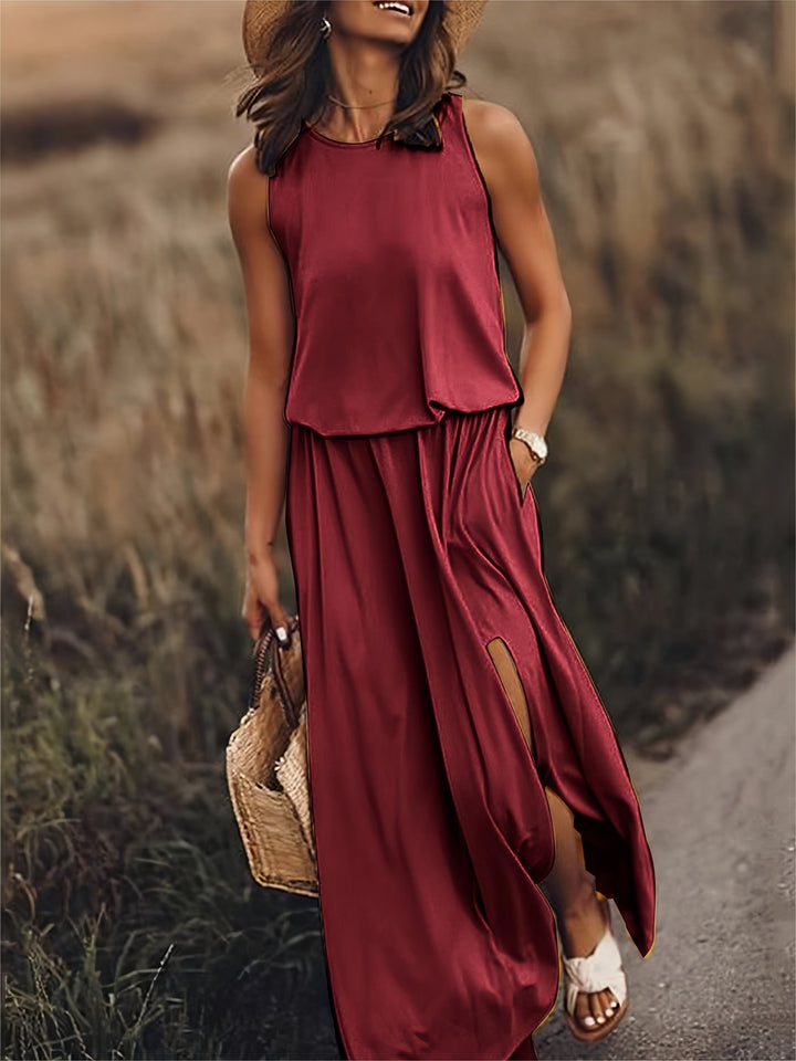 Celestina – Abito Maxi Senza Maniche con Spacco Laterale