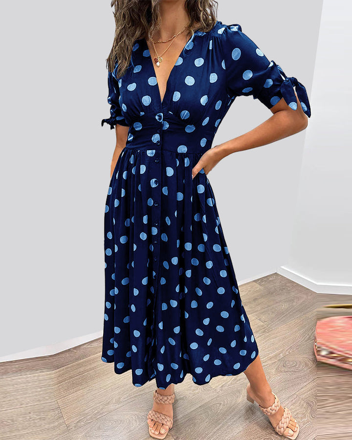 Mina™ | Abito con scollatura a V e pois