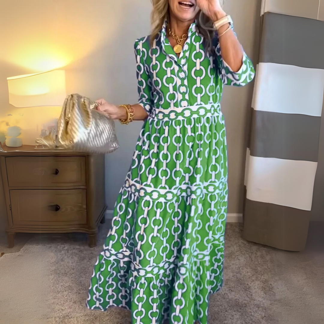 Verity – Vestito Camicia a Strati con Stampa a Catena