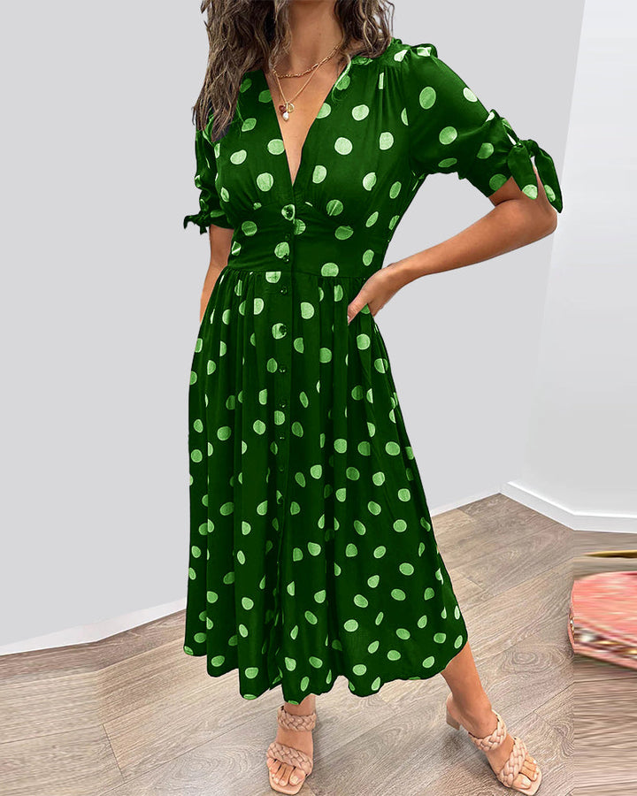 Mina™ | Abito con scollatura a V e pois