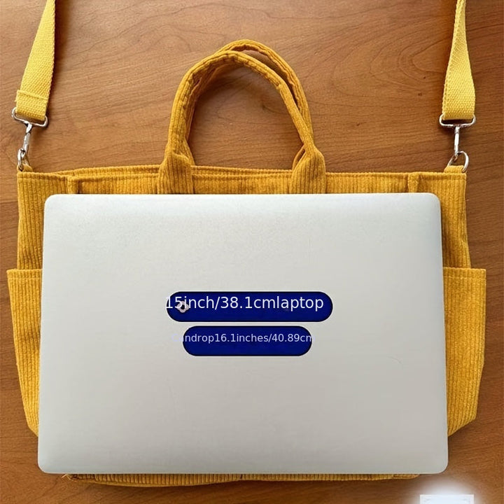 Borsa Tote in Velluto a Coste con Tasche