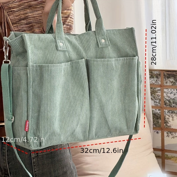 Borsa Tote in Velluto a Coste con Tasche