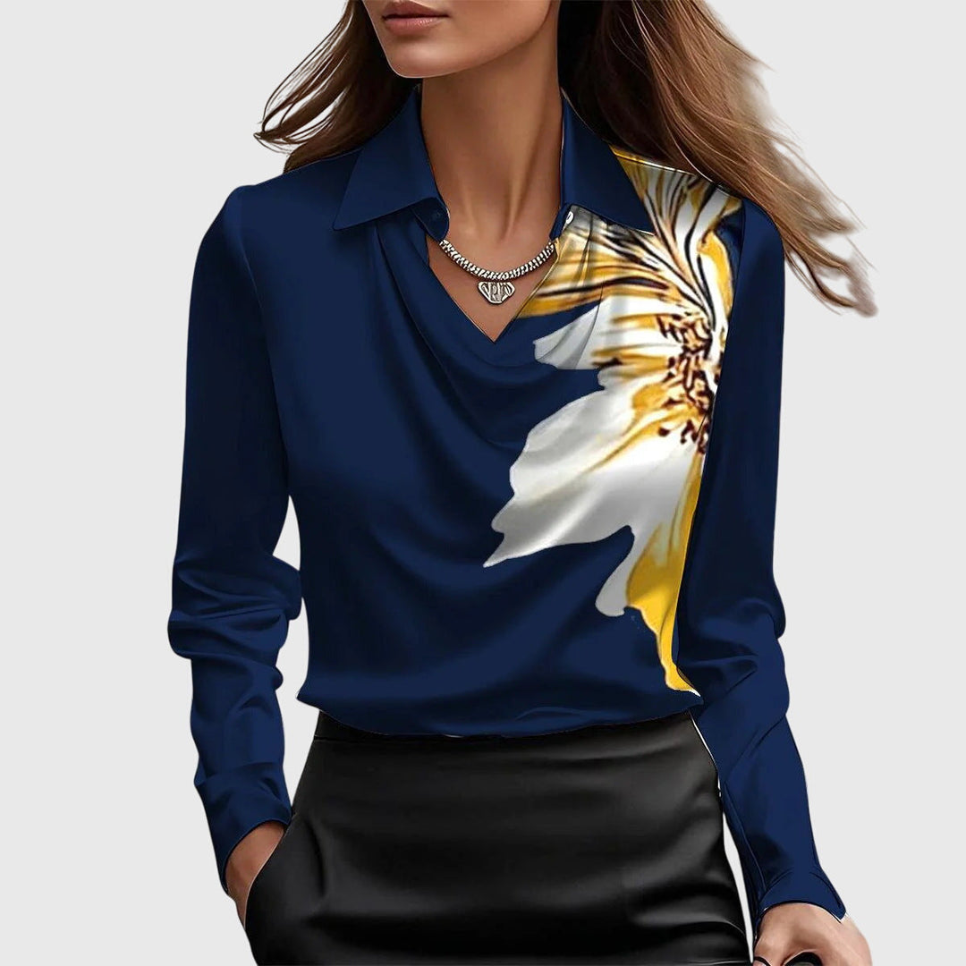 Sylvie | Blusa Lucida di Lusso con Collo Plissettato