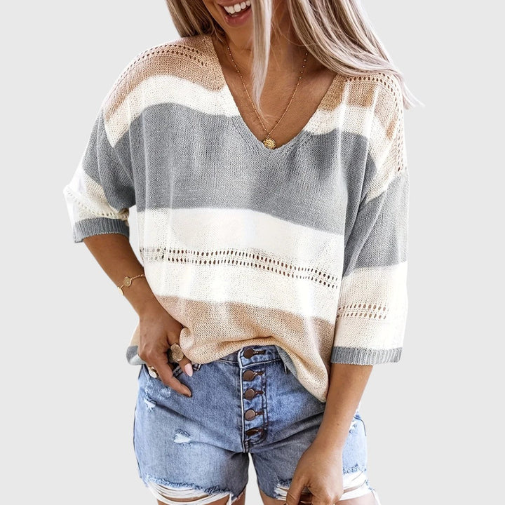 Ida - Maglione a righe con scollo a V