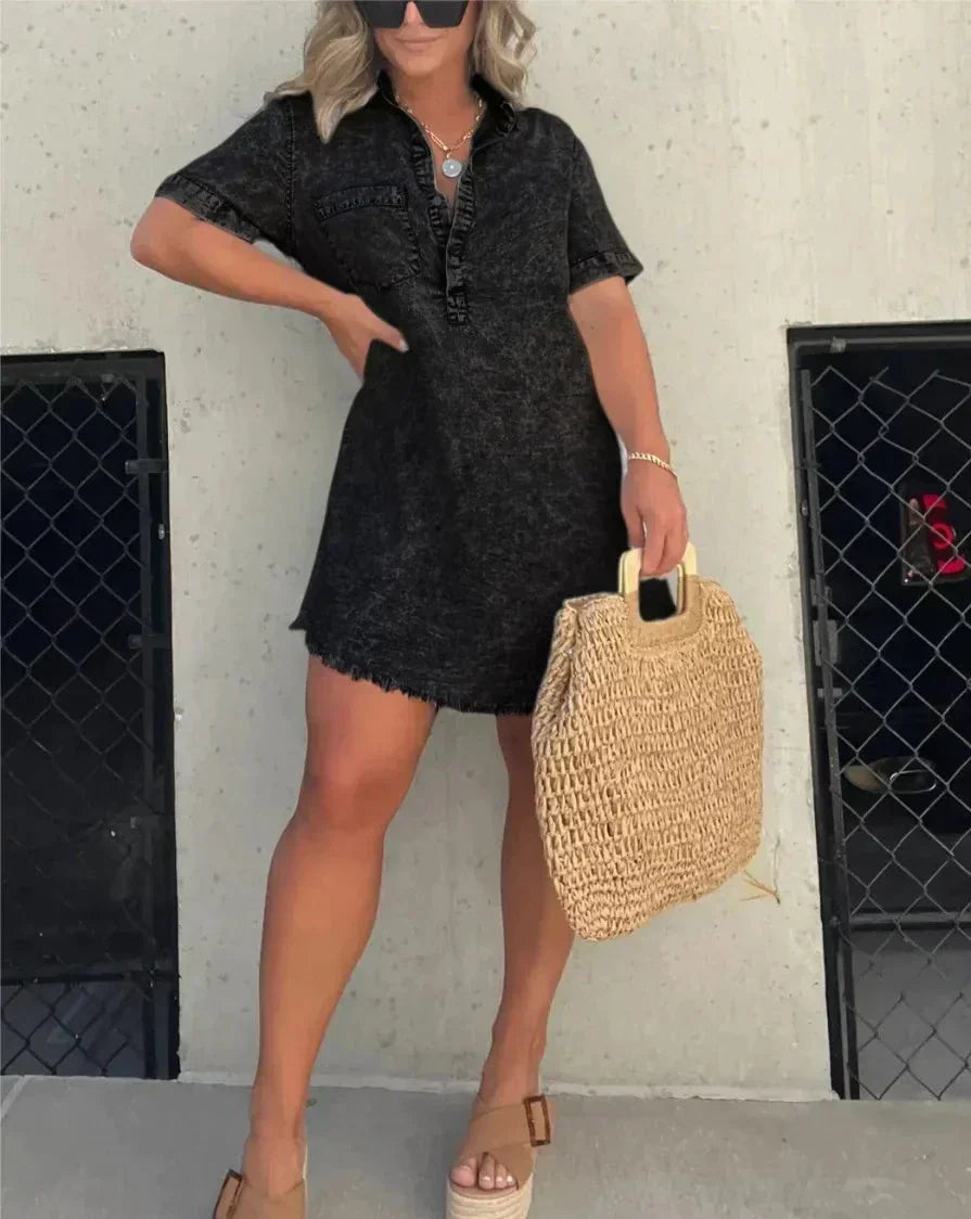 Vera™ - Elegante Abito Camicia in Jeans