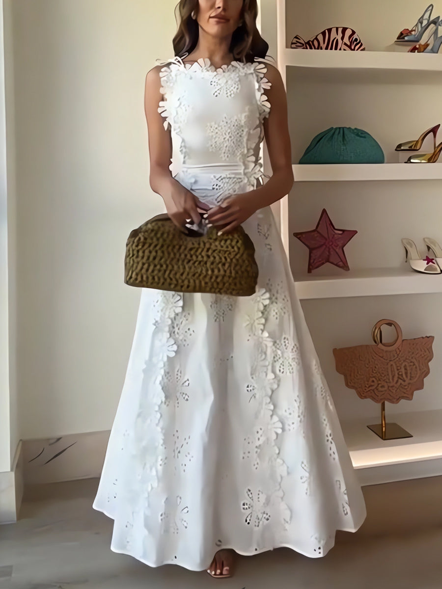 Éliora – Abito Maxi con Spalline in Pizzo Floreale