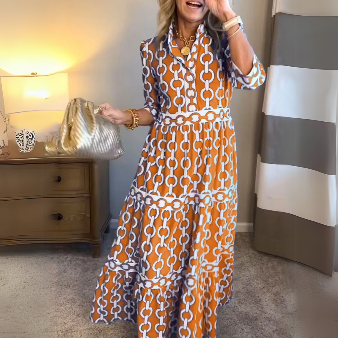 Verity – Vestito Camicia a Strati con Stampa a Catena