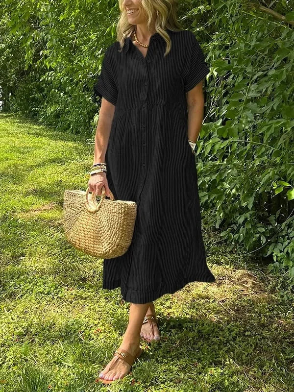 Brionya – Abito Midi a Strisce con Bottoni