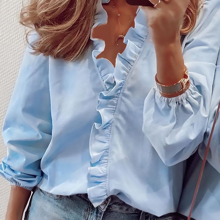 Angeline – Blusa con Collo a V e Volant