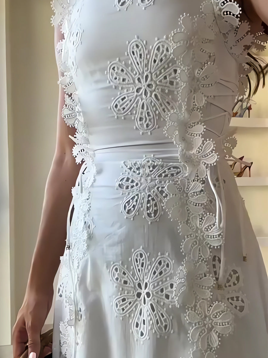Éliora – Abito Maxi con Spalline in Pizzo Floreale