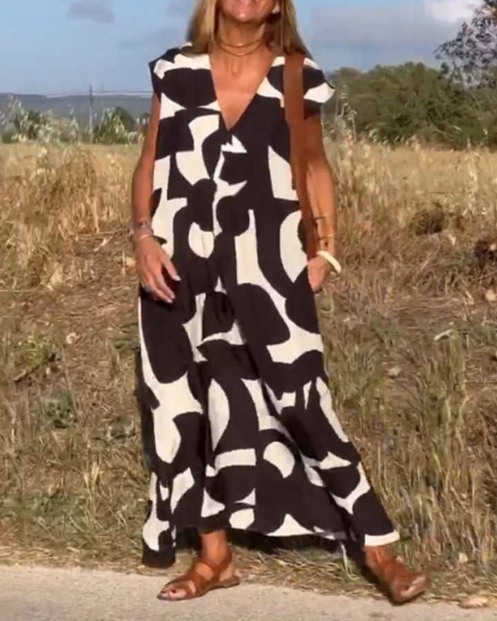 SITA™ - Elegante Vestito con Scollatura a V Stampato