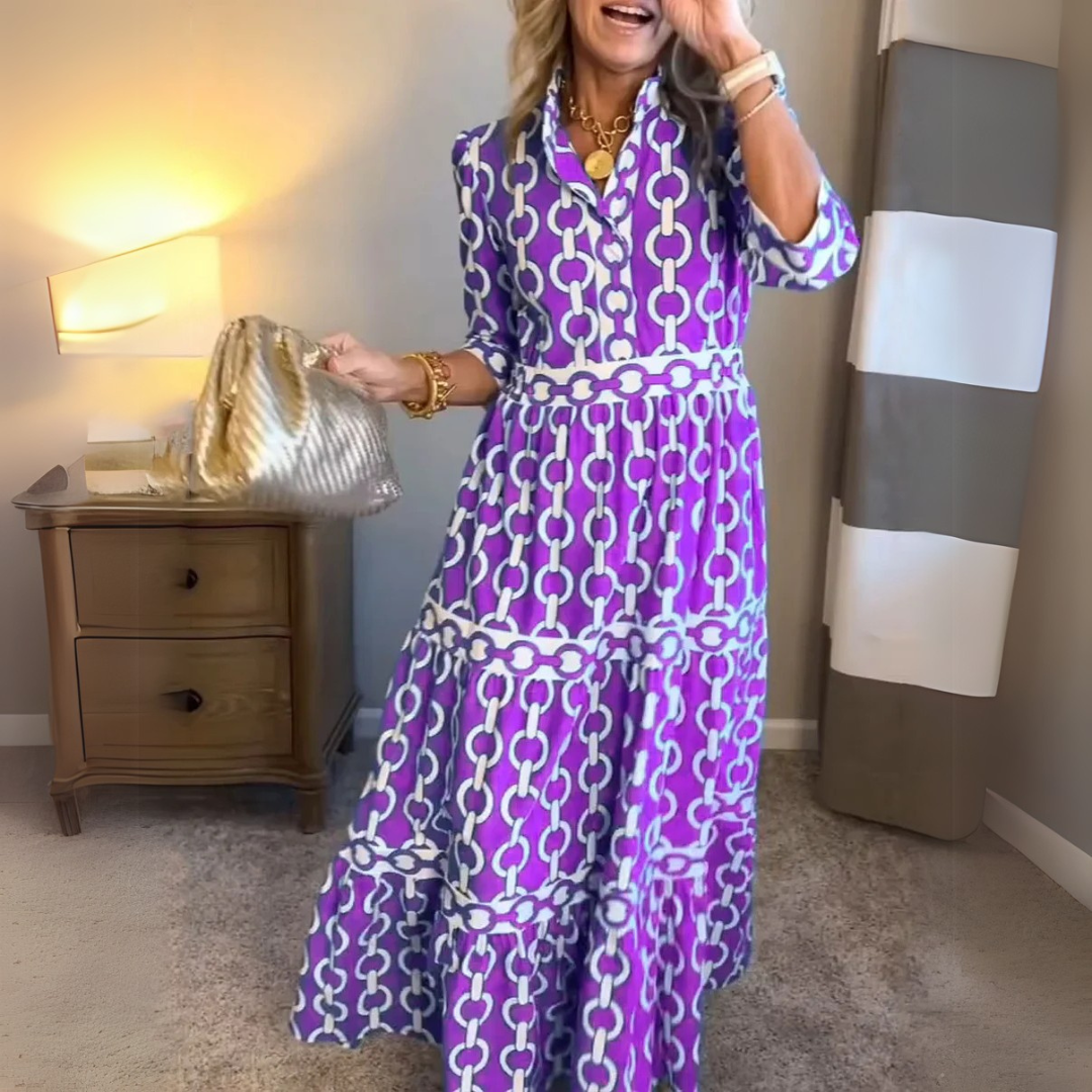 Verity – Vestito Camicia a Strati con Stampa a Catena