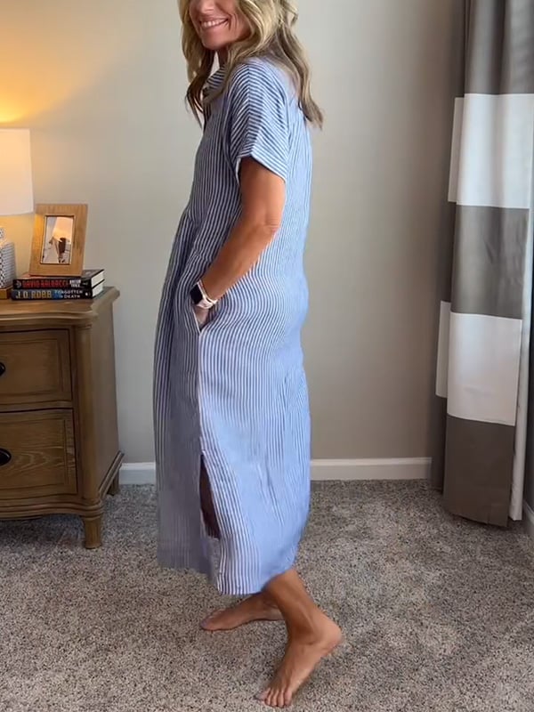JULISSA | ABITO CAMICIA STRIATO CON PATTE, BOTTONI E TASCHINI FUNZIONALI