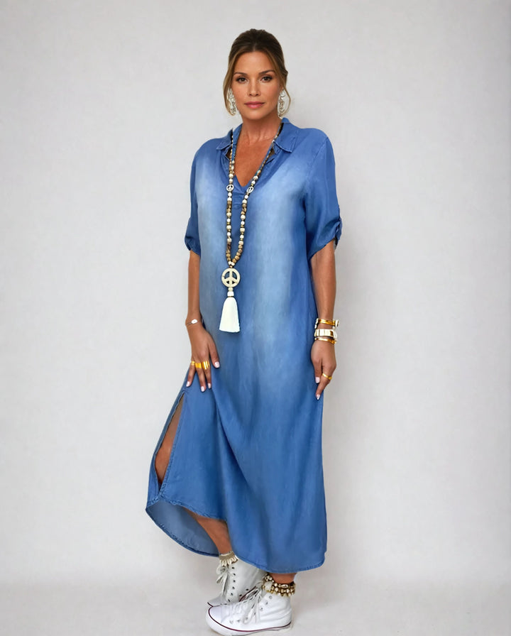 Lea™ | Abito lungo in denim con spacco laterale