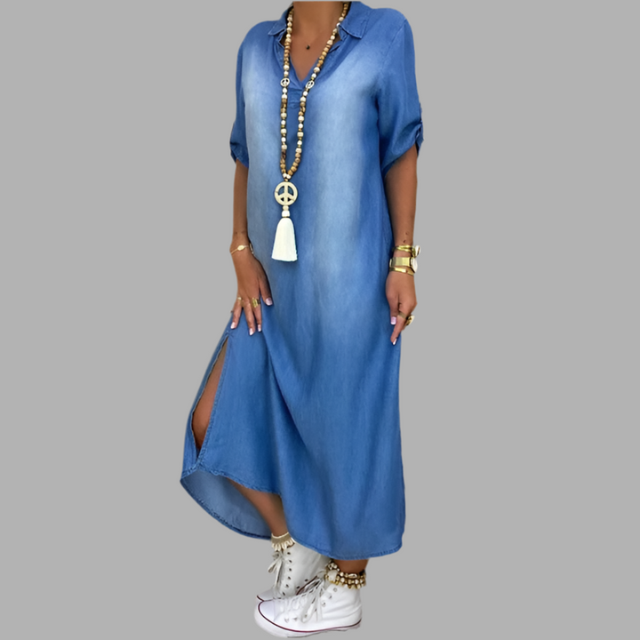 Lea™ | Abito lungo in denim con spacco laterale