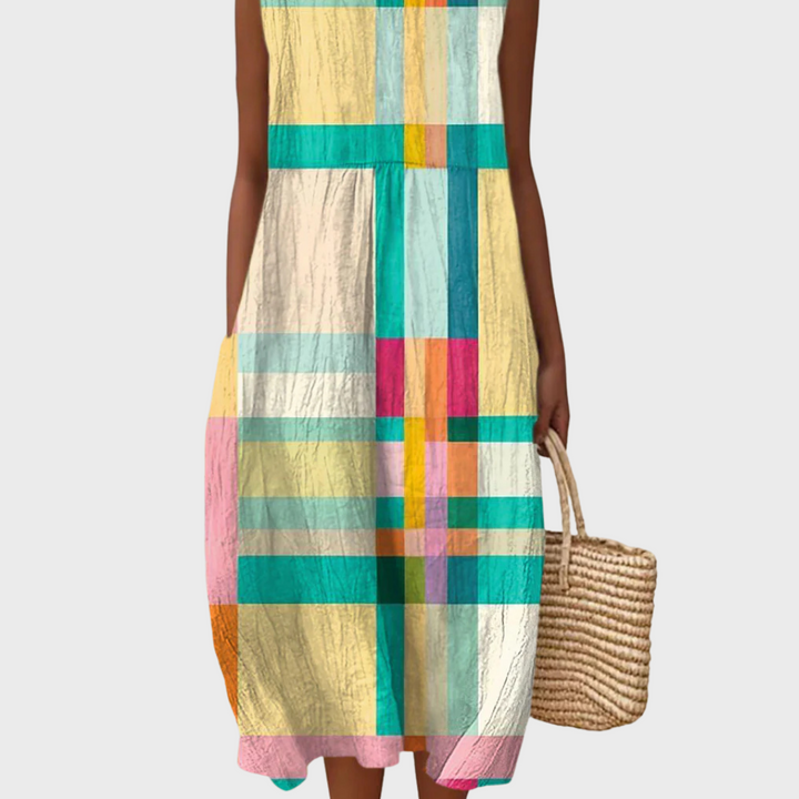 Cleo | Abito in Cotone Vintage Astratto a Quadri