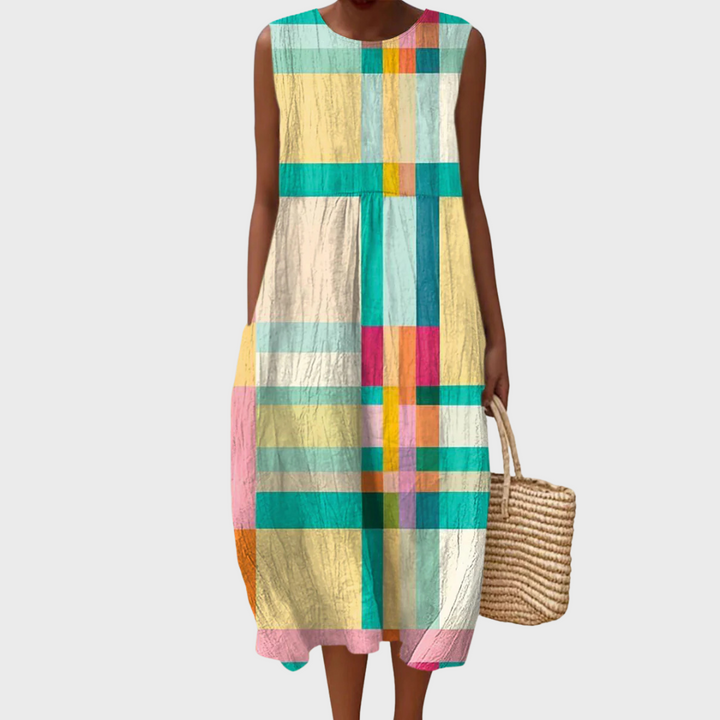 Cleo | Abito in Cotone Vintage Astratto a Quadri