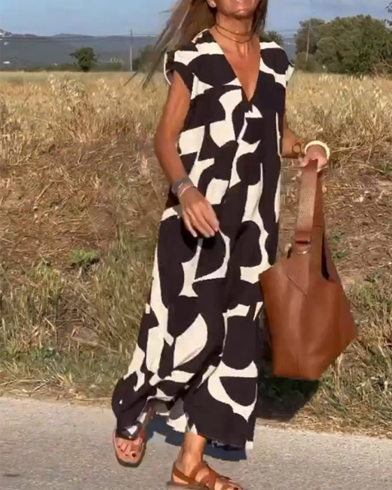 SITA™ - Elegante Vestito con Scollatura a V Stampato