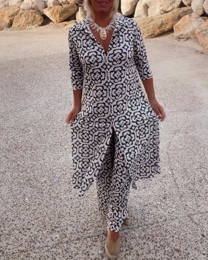LIVIA | COMPLETO VINTAGE CON STAMPA, COLLETTO E BOTTONI