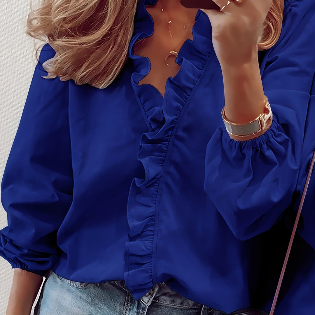 Angeline – Blusa con Collo a V e Volant