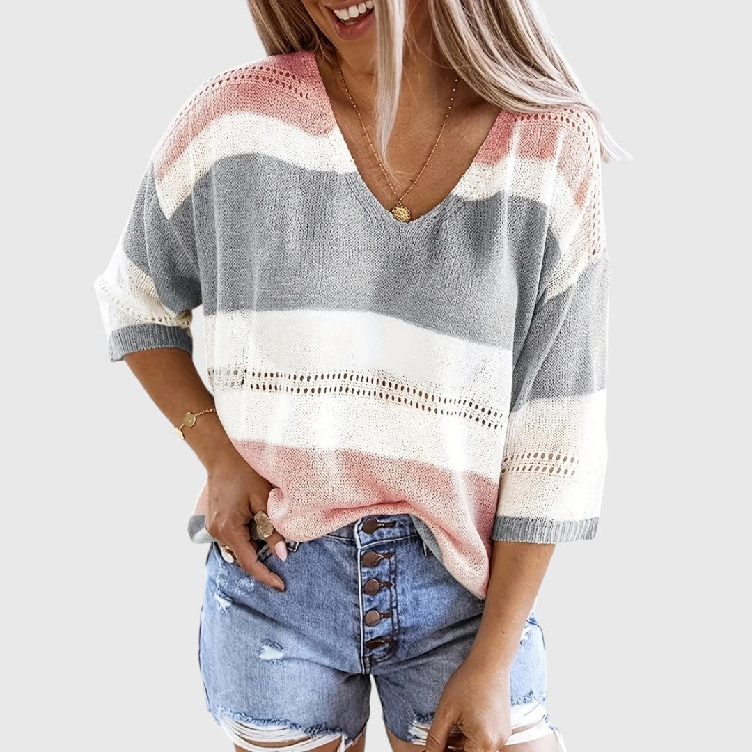 Ida - Maglione a righe con scollo a V