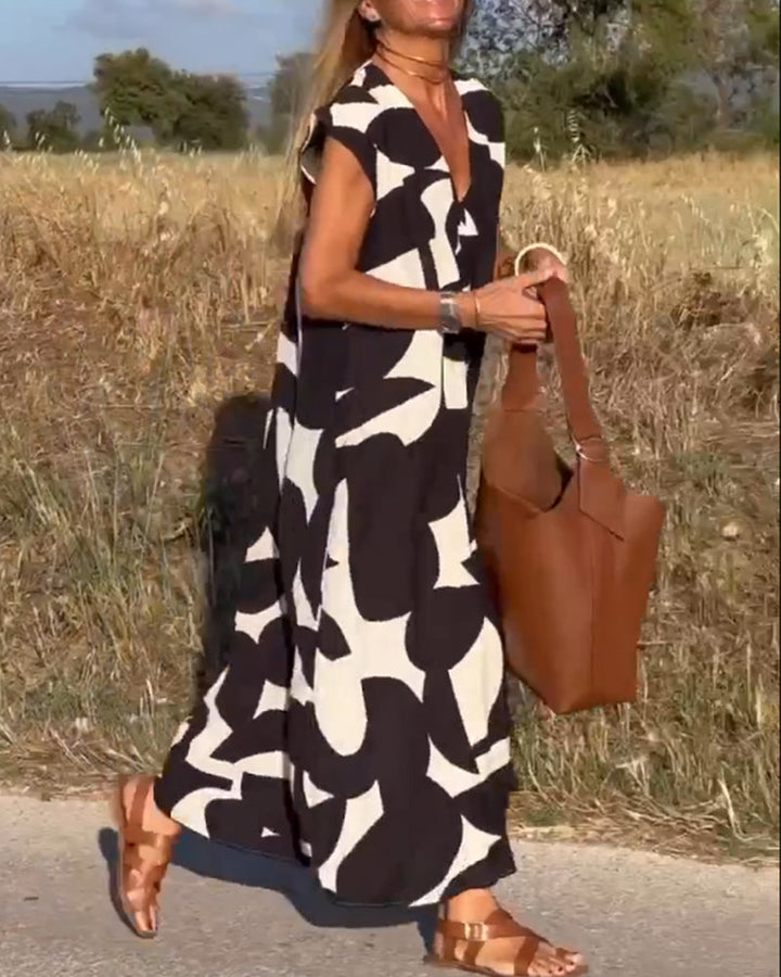 SITA™ - Elegante Vestito con Scollatura a V Stampato